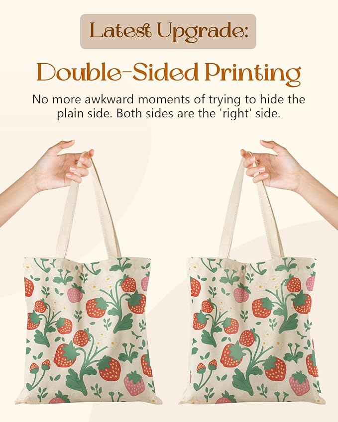 Aesthetic Tote Bag for Girls - with Magnetic Buckle and Zipper Inner Pocket for Women Lady Canvas Cotton Tote Bag