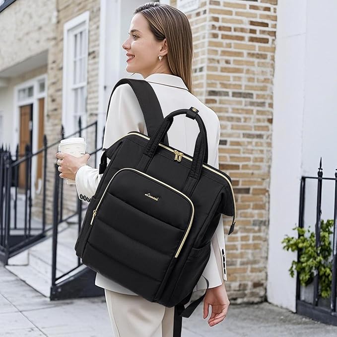 LOVEVOOK Laptop Backpack Women 17 inch,Lightweight Puffer Travel Backpacks for Women,Quilted Laptop Bag Computer Work Teacher Nurse Backpack,Womens Backpack Purse Daypack for College Business,Black