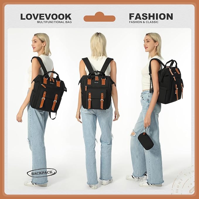 LOVEVOOK Laptop Backpack for Women Work Travel Backpack Business Commuter Computer Bag Teacher Doctor Nurse Bags College Backpack Purse, 17 Inch, Black-brown