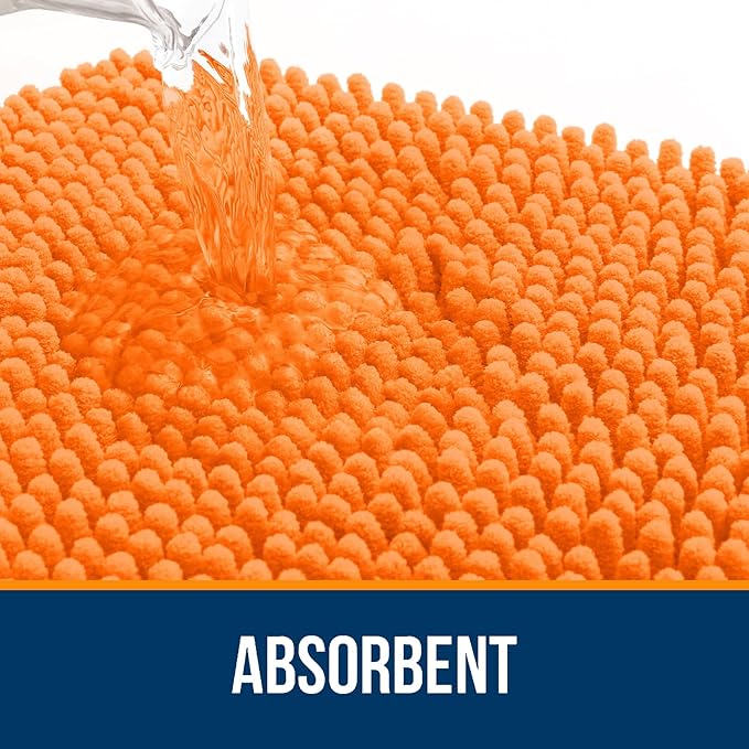 OLANLY Bathroom Rugs 24x16, Extra Soft Absorbent Chenille Bath Rugs, Rubber Backing Quick Dry, Machine Washable Bath Mats for Bathroom Floor, Tub and Shower, Home Decor Accessories, Orange
