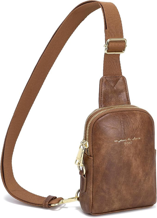 INICAT Travel Small Sling Bag Leather Crossbody Bags for Women Fanny Packs Cross Body Bag for Woman Cross Body Purses