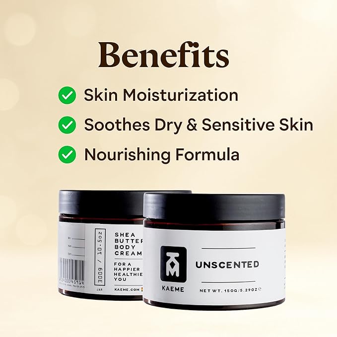 Kaeme Unscented Pure Shea Butter Made with Raw Organic Unrefined Body butter for women and men Fragrance Free with Coconut Oils suitable for Sensitive skin (10.5oz/300g jar)