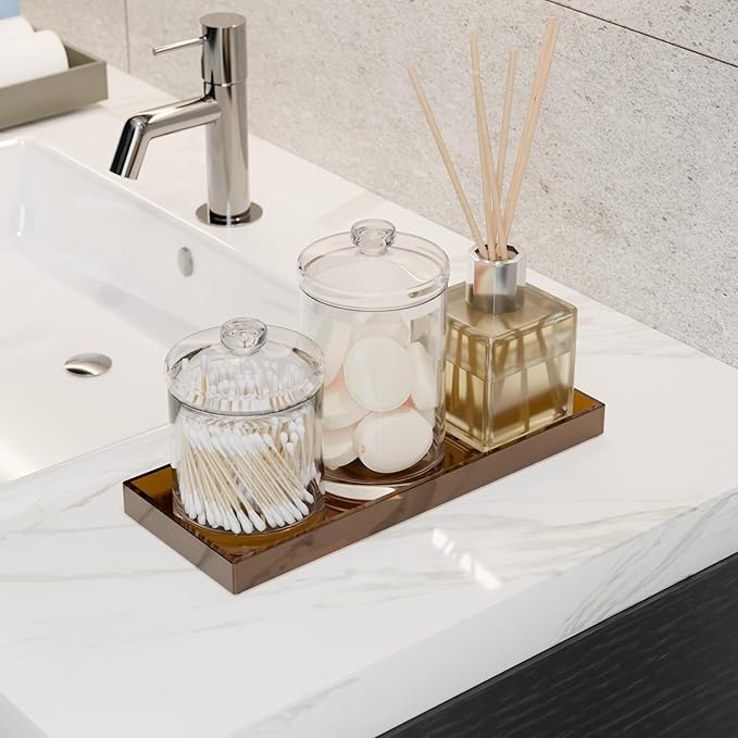 11" x 4.3" Bathroom Vanity Tray Acrylic Decorative Counter Organizer for Soap Dispenser, Perfume, Candle, Makeup - Rectangle Tray for Sink, Toilet Tank, Dresser Home Decor, Small Brown