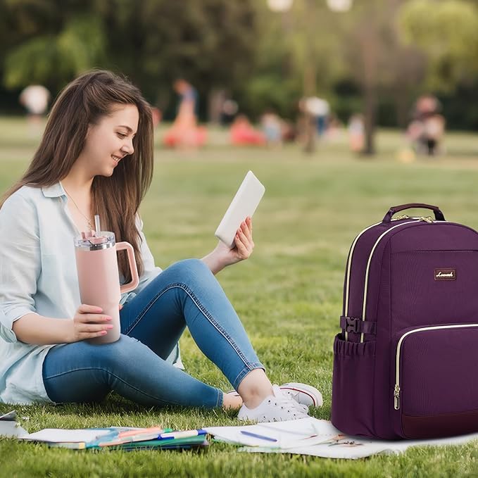 LOVEVOOK Laptop Backpack for Women with Pouch Pocket for Large Capacity Cup,18 Inch Laptop Computer Bag Travel Backpack Purse,Waterproof Work Business Backpack College Teacher Bags,Dark Purple