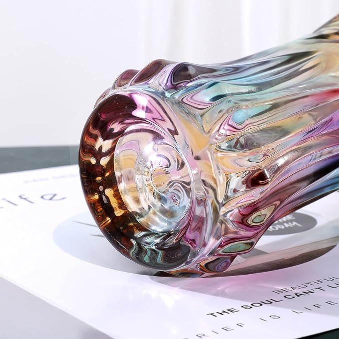 Glass Colorful Vase,Glass Flower Vase Decor for Home Dining Table Living Room,Office Wedding Holiday Party,Handmade Pattern