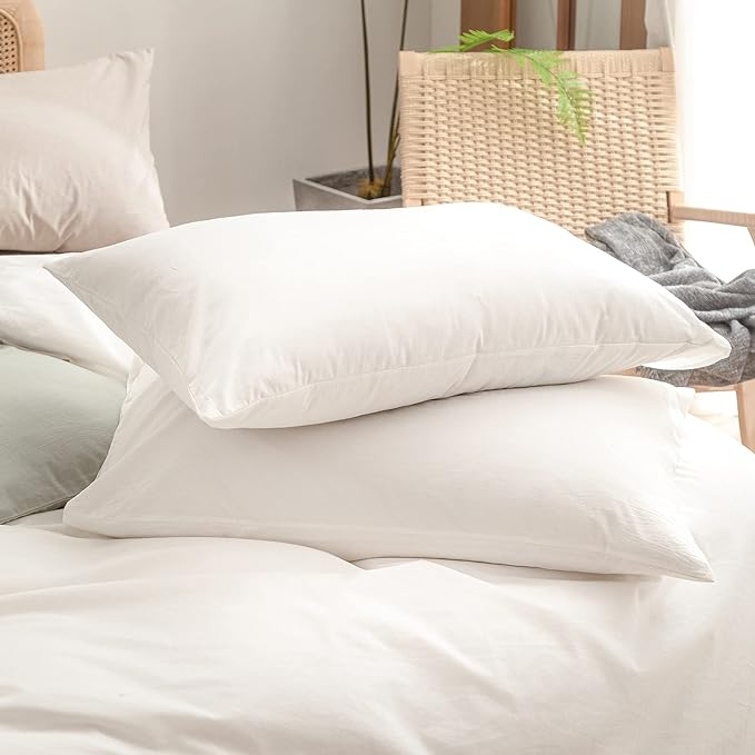 BESTOUCH Duvet Cover Set 100% Washed Cotton Linen Feel Super Soft Comfortable Chic Lightweight 3 PCs Home Bedding Set Solid Off White Oversized King