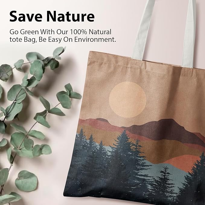 Boho Tote Bag Aesthetic, Minimalist Abstract Boho Terracotta Sun Sunshine Canvas Tote Bag for Women