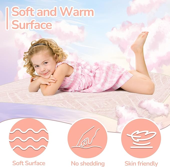 Area Rug 5x7 Rug Machine Washable Non-Slip Low Pile Print Pattern Western Rug for Living Room Bedroom Entryway Tribal Series -Light Pink/Cream