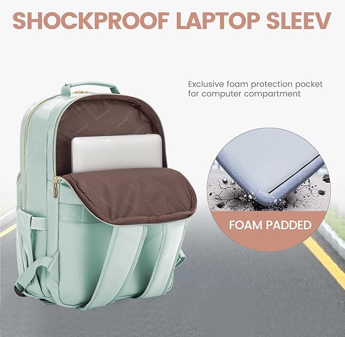 LOVEVOOK Leather Backpacks for Women,15.6 inch Leather Laptop Backpack Women Computer Backpack Laptop Bag,Stylish Quilted Travel Backpack Purse Work College Teacher Backpacks with USB Port,Mint Green