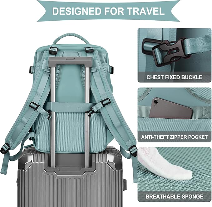 coowoz Large Travel Backpack For Women Men,Carry On Rucksack Flight Approved,Hiking Backpack Waterproof Outdoor Sports Casual Daypack Fit 15.6 Inch Laptop Compartment (Blue)