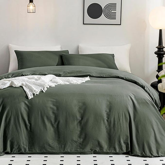 JELLYMONI Cotton Duvet Cover Twin Size - 100% Washed Cotton Linen Like Textured Comforter Cover, 2 Pieces Breathable Soft Bedding Set with Zipper Closure (Gray, Twin 68"x90")