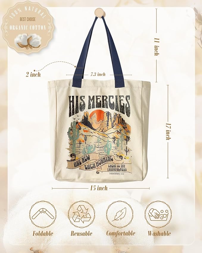 Aesthetic Heavy Canvas Tote Bag with Pocket for Women, Cloth Gusseted Totes Bag with Pattern for Shopping