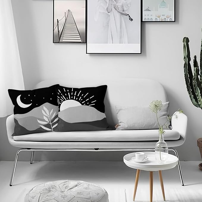 HIWX Boho Pillow Covers, Boho Sun Moon Mountains Decorative Pillowcase Throw Pillow Cover 18x18,Boho Throw Pillows,Boho Sun Desert for Sofa Bed Room Home Bedroom Decor Set of 2 Pillow Case（Black2）