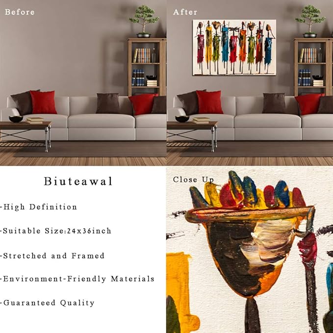 Biuteawal African American Wall Art Indian Woman Decor Photo Paintings Abstract Decorative Artwork for Home Bedroom Bathroom Framed Ready to Hang