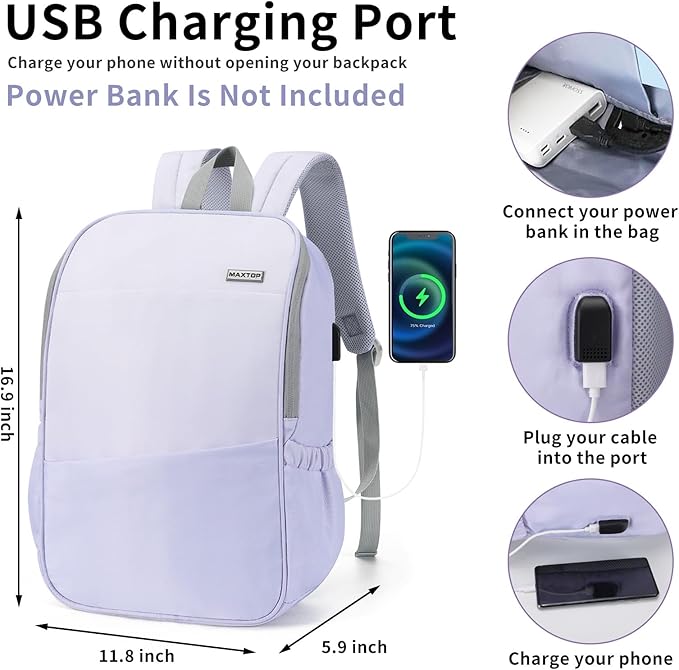MAXTOP Deep Storage Laptop Backpack with USB Charging Port[Water Resistant] College Computer Bookbag Fits 16 Inch Laptop