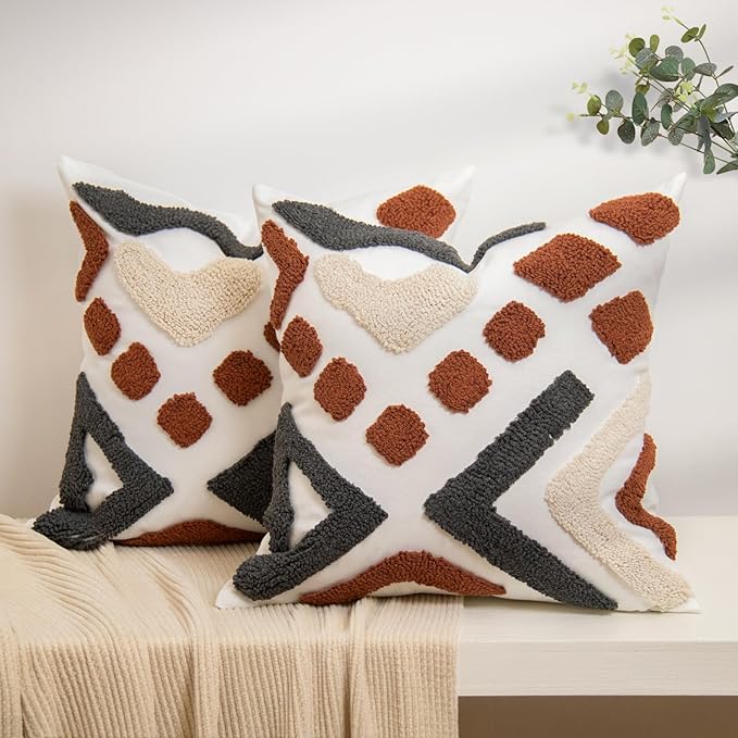 lifein 18x18 Pillow Covers Set of 2-Throw Pillow Cover,Tufted Boho Jacquard Pillow Covers,Farmhouse Decorative Pillow Cover,Pillow Cases for Gift,Couch,Sofa,Bed,Chair,Living Room,Home Decor(18x18inch)