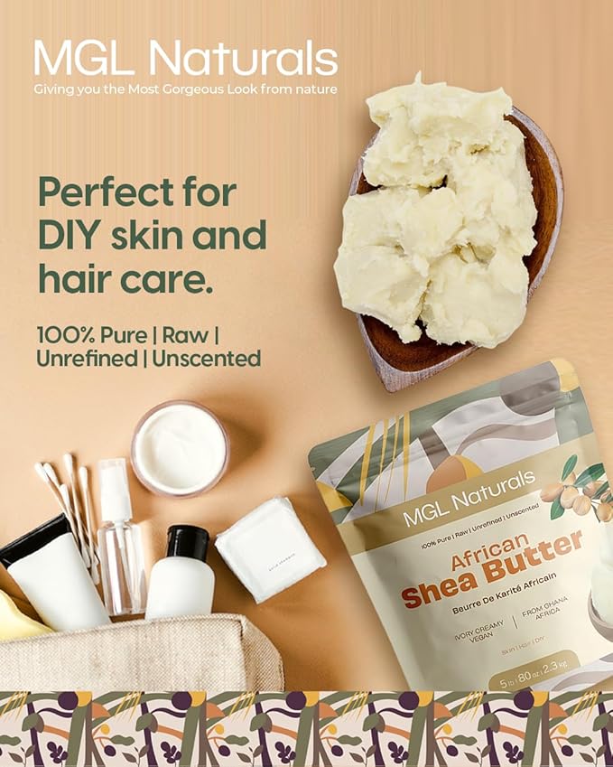 Raw African Shea Butter Ivory 5 lb, 100% Pure and Unrefined. Nourish and moisturize skin and hair. Use alone or DIY recipes. From Ghana, West Africa. (5 lb)