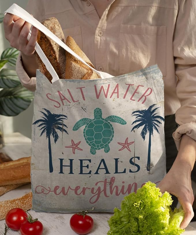 Lake Turtle Canvas Tote Bag for Women Teen Girls Gifts Cute Small Travel Work Tote Bags Reusable Grocery Bags Shoulder Bag