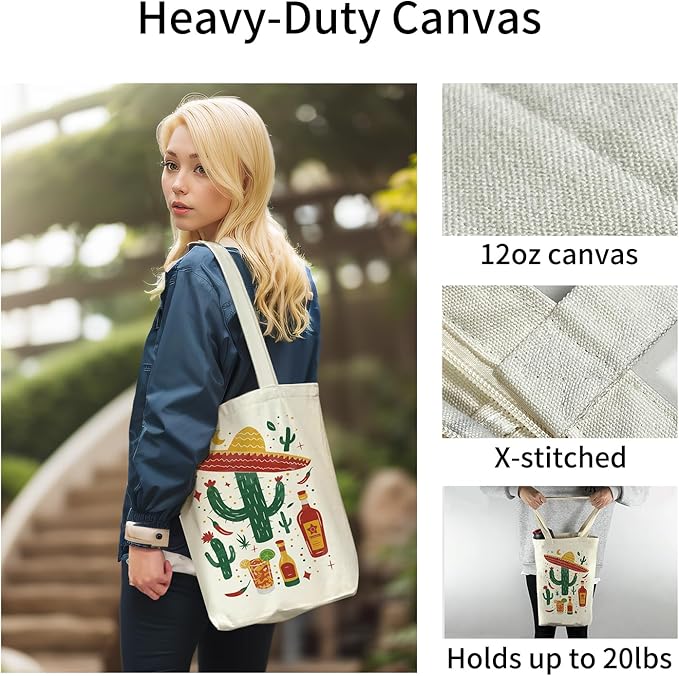 Canvas Tote Bag for Women, Aesthetic Tote Bag with Zipper Pocket for Grocery Travel Work Gift, Canvas Shopping Bag