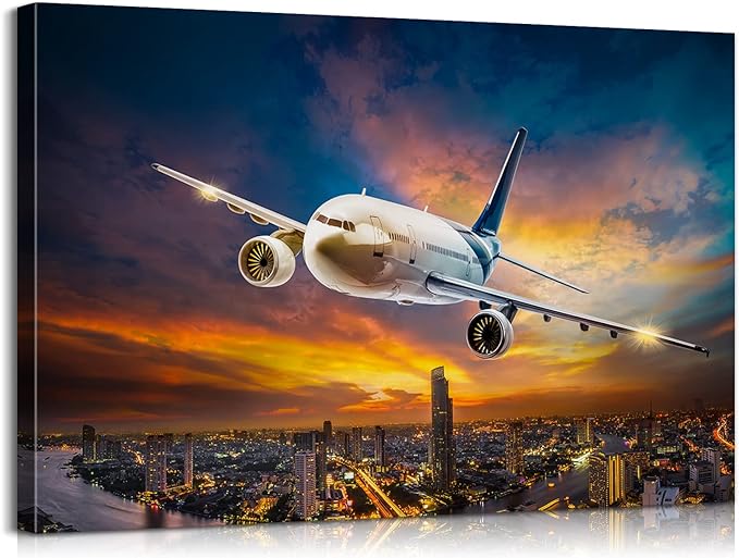 Mistyefly Airplane Canvas Wall Art with Inner Wooden Frame - Aviation Decor & Plane Themed Art for Office or Living Room - Lightweight & Easy to Hang, 12x18 Inches