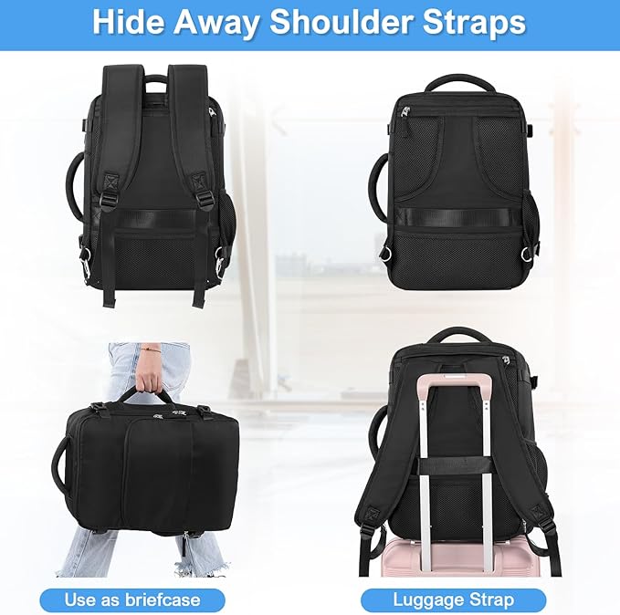 Travel Backpack, Carry on Flight approved Travel Bag with Multi-Pockets, Waterproof 17.3inch Laptop Backpack for Men Women, Black