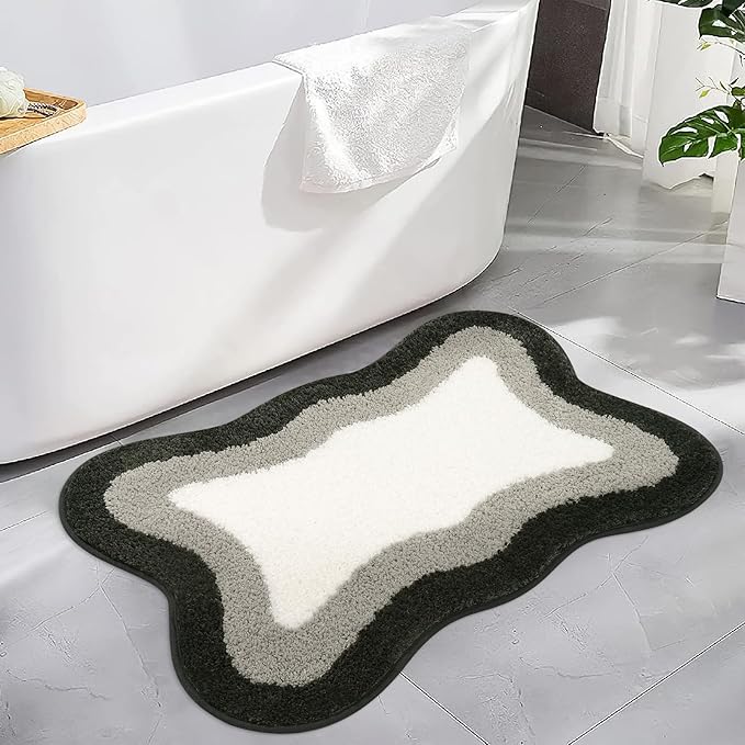 HAOCOO Bathroom Rug Mat, 18x25 inch Extra Soft Non-Slip Gradient Gray Rugs, Absorbent Microfiber Washable Small Rug Carpet for Floor Tub Shower Black/Grey