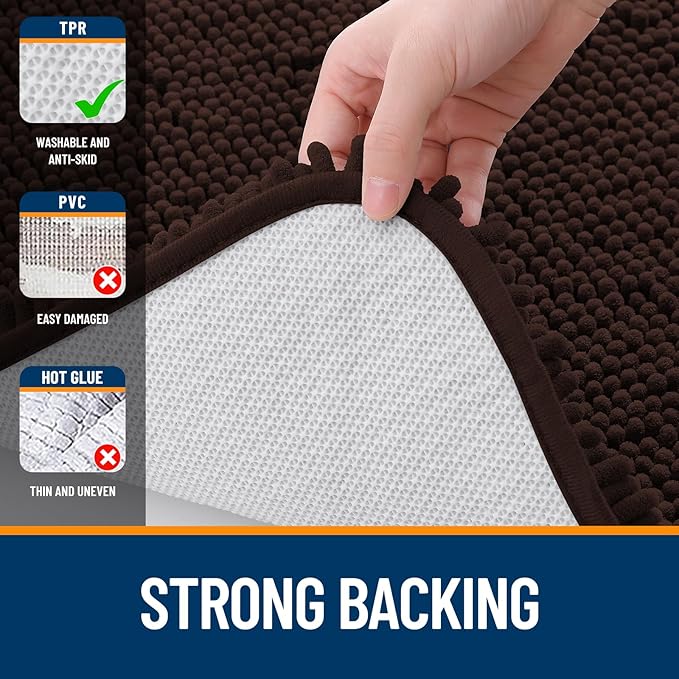 OLANLY Bathroom Rugs 45x27, Extra Soft Absorbent Chenille Bath Rugs, Rubber Backing Quick Dry, Machine Washable Bath Mats for Bathroom Floor, Tub and Shower, Home Decor Accessories, Brown
