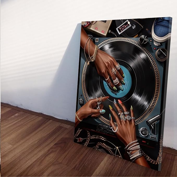 YFvrPt Black Woman Wall Art Set of 3, Trendy African American Women Wall Decor Black Girl Song Lover Canvas Poster Prints Aesthetic Pictures for Bedroom Living Room Framed 16x24 inch