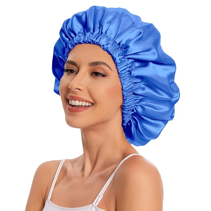 Satin Bonnet Silk Bonnet Hair Bonnet for Sleeping-Slouchy Beanie Hat Satin Sleep Cap for Women's Natural & Curly Hair(Royal Blue)