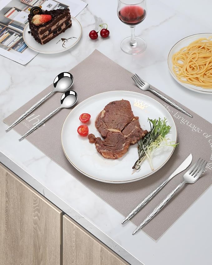 Hammered Silverware Set,30 Piece Stainless Steel Flatware Set for 6,Modern Cutlery Set,Includes Spoon Fork Knives Set,Home Kitchen and Restaurant,Dishwasher Safe (Silver)