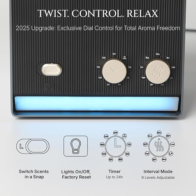 Smart Aroma Dual-Scent Waterless Essential Oil Diffuser, Cold Air Tech Scent Air Machine for 2000 Sq Ft, 2×200ml Hotel Collection Diffuser for Home & Office (Black Titanium, Two Scents)