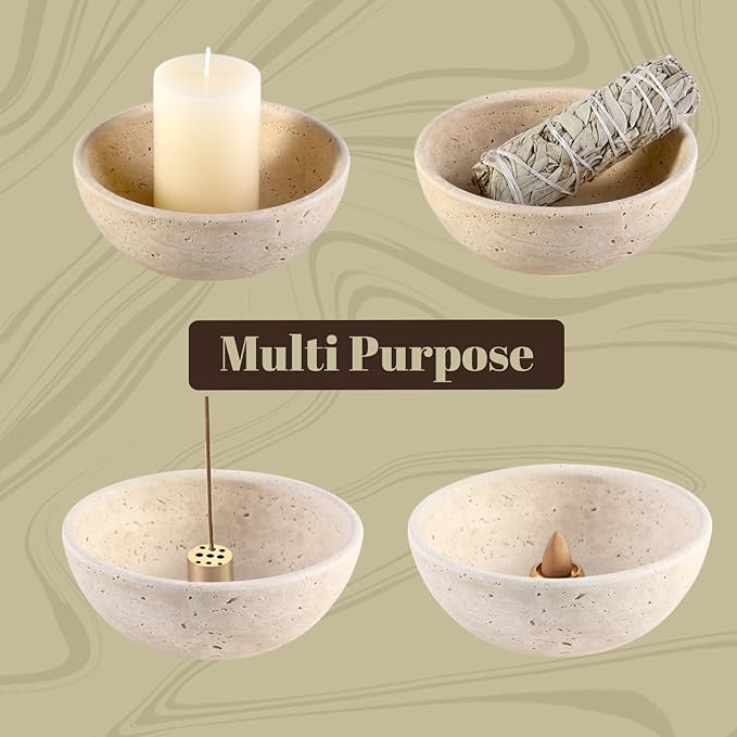 Koville Natural Marble Incense Holder, Incense Holder for Sticks with 9 Holes, Handmade Incense Burner Ash Catcher for Meditation Yoga SPA, Balsam Fir/Palo Santo/Sage/Cone (Beige)