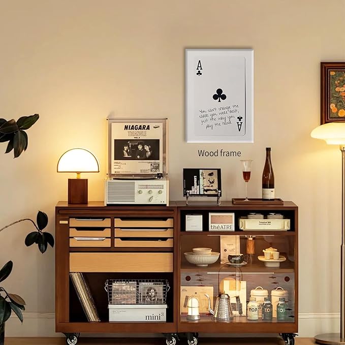 Funky Black and White Lucky Ace Poker Canvas Wall Art Funny Modern Preppy Playing Card Posters 12x16 inch Framed Trendy Minimalist Black Art Prints Painting Retro Aesthetic Wall Decor