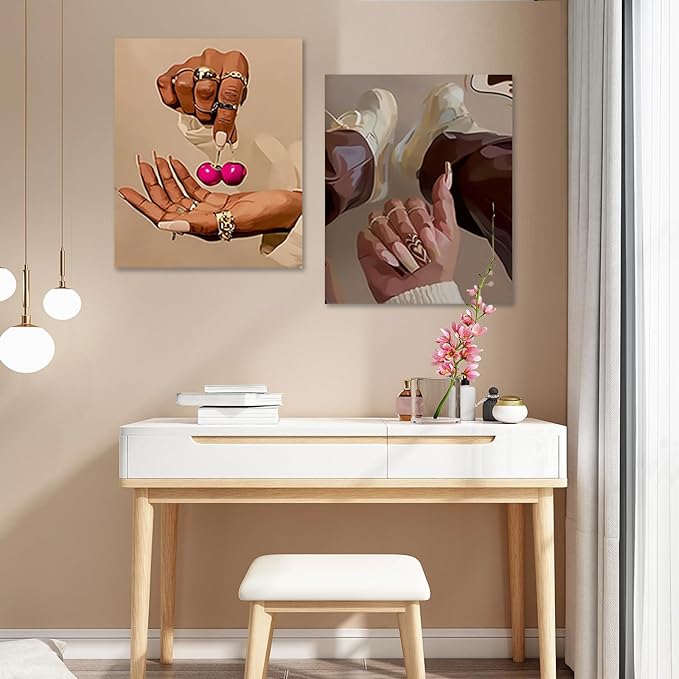 4 PCS Fashion Black Woman Aesthetic Poster Set Empowering Trendy Wall Art Abstract Black Girl Painting Magic Canvas Picture Prints for Bedroom Living Room Beauty Salon Office Decor 12x16 Inch Unframe