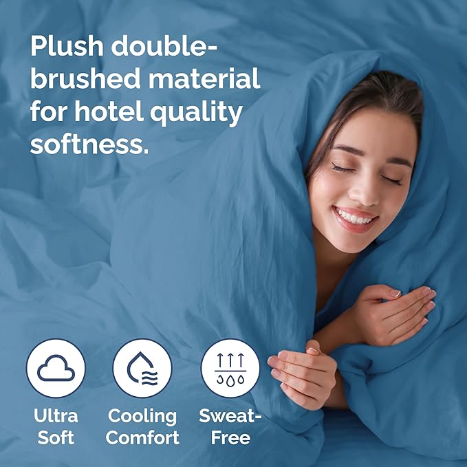 Duvet Cover King Size Set - Extra Soft King Size Duvet Cover 104 x 90 with 2 Pillow Shams - Hotel Luxury Easy Care and Fade Free w/Zipper Closures & Ties - Comfy Breathable Bedding Set (Denim Blue)