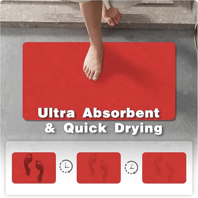 Christmas Bath Mat, Red Bathroom Rugs Non Slip Washable Thin Absorbent Bath Mat Fits Under Door Bathroom Floor Mat Perfect for Bath, Shower, or Sink 24"x60" Red