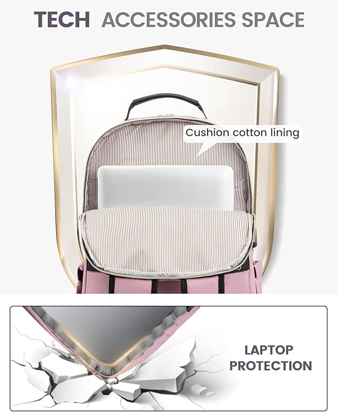 LOVEVOOK Laptop Backpack for Women, Travel Computer Work Bags with 17-inch Laptop Compartment, College School Student Bag Teen Backpacks For Girls, Outdoor Carry On Backpack Purse, Light Pink