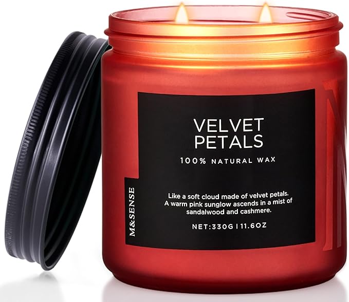M&SENSE Velvet Petals Soy Candles for Home Scented, Organic Natural Soy Wax 11.6oz 70 Hour Long Lasting, Luxury Floral Scented Candle Gifts for Women