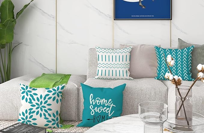YCOLL Pillow Covers 18x18 Set of 4, Modern Sofa Throw Pillow Cover, Decorative Outdoor Linen Fabric Pillow Case for Couch Bed Car, Aqua Blue