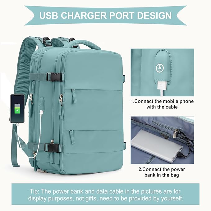 coowoz Large Travel Backpack For Women Men, Carry On Backpack,Hiking Backpack Waterproof Outdoor Sports Rucksack Casual Daypack Expandable Heavy Duty Extra large Backpack Blue Expansion