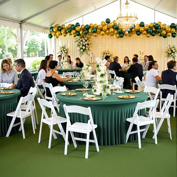 Outpain 6 Pack Spandex Hunter Green Round Tablecloths for 60in Tables, 120Inch Stretchy Fitted 5FT Round Table Clothes,Wrinkle Free Table Cover with Skirt for Wedding Party Dining Banquet