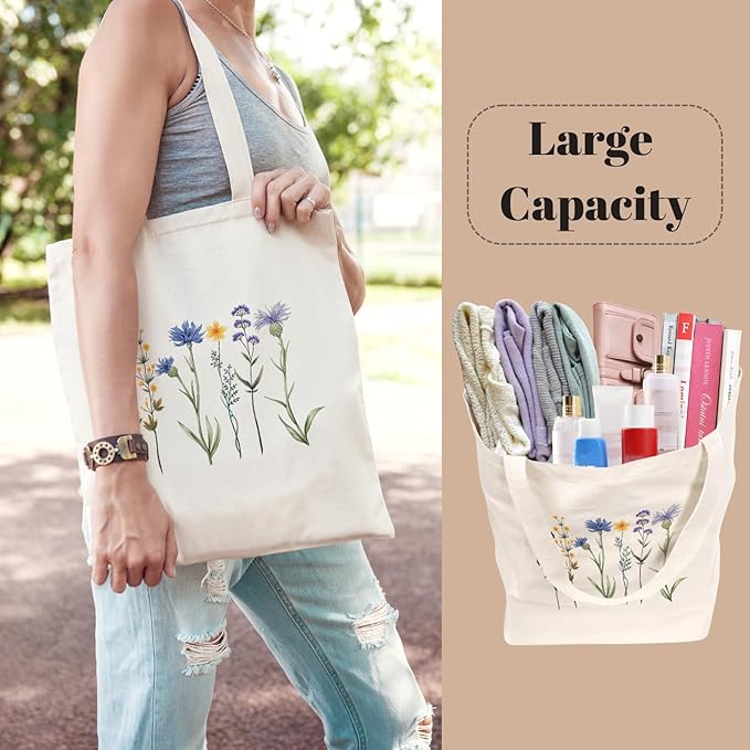 Tote Bag for Women, Canvas Tote Bag with Pockets,Canvas Shopping Bags,Reusable Grocery Bags