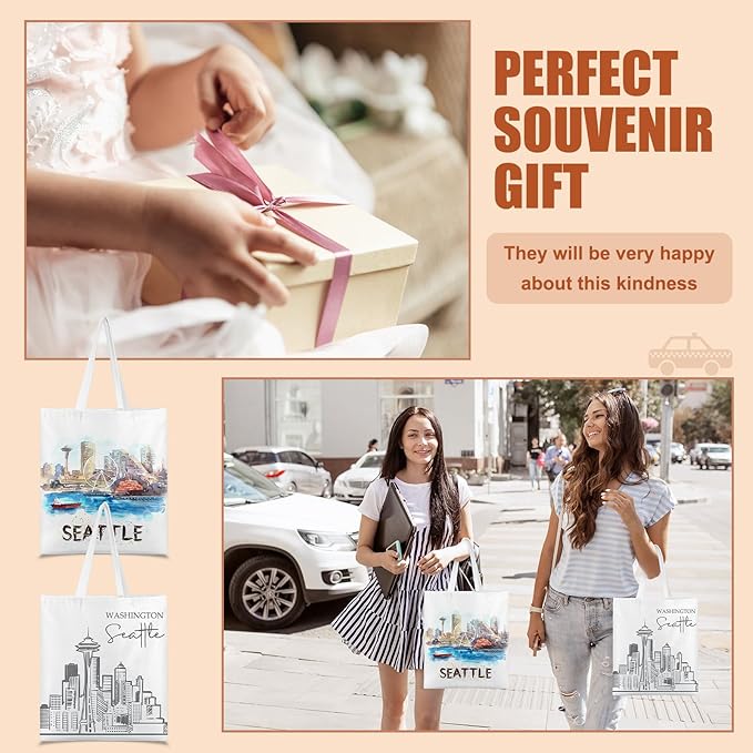 Paterr 4 Pcs City Souvenir Tote Bag-New York Chicago Seattle Los Angeles Boston San Francisco Paris Italy Las Vegas Nashville