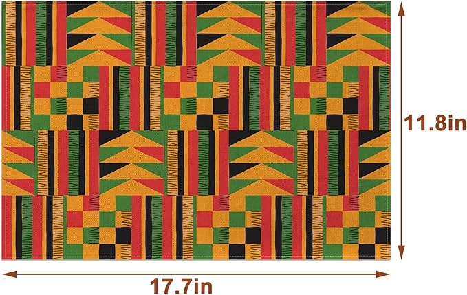 Nepnuser African Print Placemats Set of 4 Black History Month Juneteenth Heritage Festival Place Mats for Home Kitchen Dining Table Decoration (12" x 18")