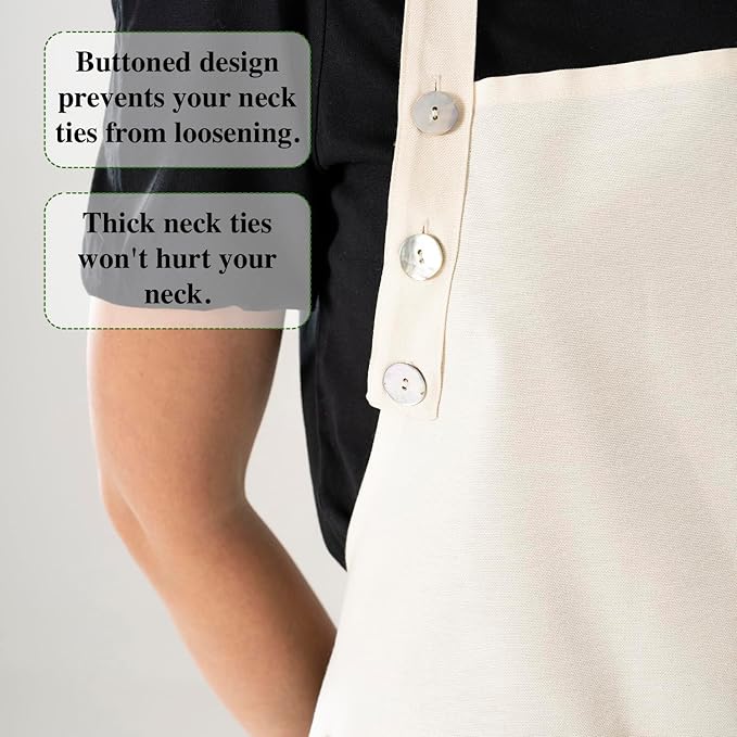 TOSHE Kitchen Apron Waterdrop Resistant Cotton Apron with adjustable Aprons for Women with Pockets 10 Color option Cooking Cream Apron (Cream)