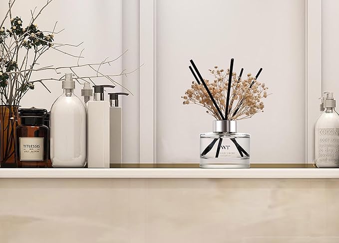 Flower Reed Diffuser Set Cashmere Tobacco Scent for Bathroom Accessories Shelf Decor & Air Fresheners, Sticks Defusers with 5.1 fl oz Essential Oils & Leaves, House Bedroom Office Decor & Gifts