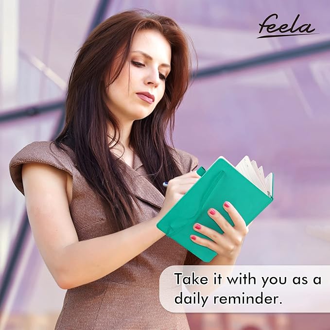 feela 24 Pack Journal Notebook Bulk for Work, Business Notebook Hardcover Lined Writing Journal with Pen Holder for Men Women Note Taking, with 24 Black Pens, 120 GSM, 5.1”x8.3”, A5, Aqua