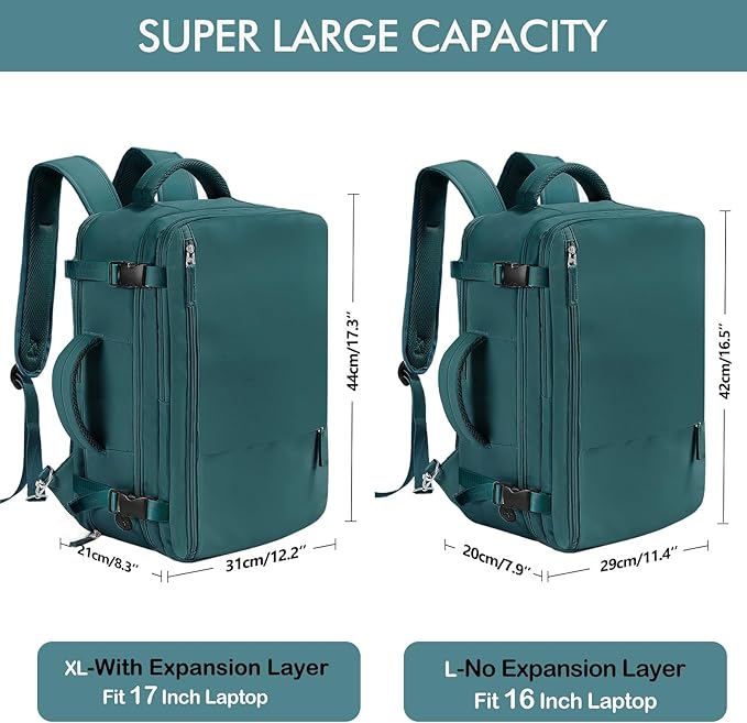 Beraliy Travel Backpack, Carry on Backpack, Airline Approved Personal Item Bag, 16 Inch Laptop Backpack, Waterproof Hiking Daypack Backpack, Weekender Bag, Peacock Blue