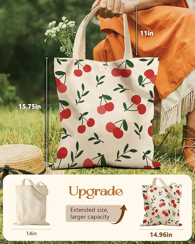 Aesthetic Tote Bag for Girls - with Magnetic Buckle and Zipper Inner Pocket for Women Lady Canvas Cotton Tote Bag