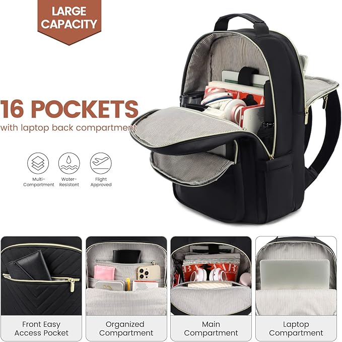 LOVEVOOK Laptop Backpack for Women 17.3 inch,Cute Womens Travel Backpack Purse,Professional Laptop Computer Bag,Waterproof Work Business College Teacher Bags Carry on Backpack with USB Port,Black-2